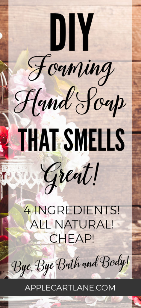 This 4 ingredient, easy to make, all natural foaming hand soap is the perfect addition to your bathroom, and it smells great, too! 