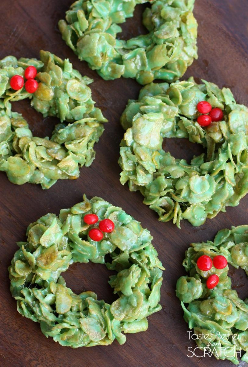 Corn Flake Wreathes - #2 was a total hit with my kids! Round up of 25+ easy Christmas treats you can make with your kids this holiday season! Christmas treats and holiday treats are a must for Christmas party recipes. 