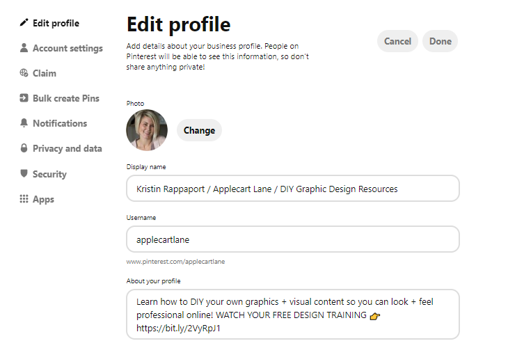 edit profile